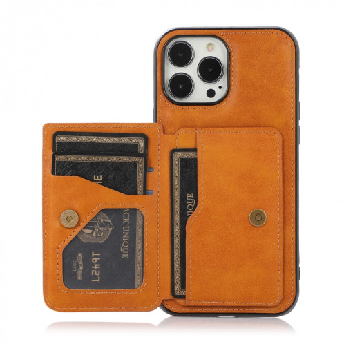 Texture de veau Sac de carte magnétique PU Case antichoc avec support et fente de carte pour iPhone 13 PRO (Brown) SH903F1217-07