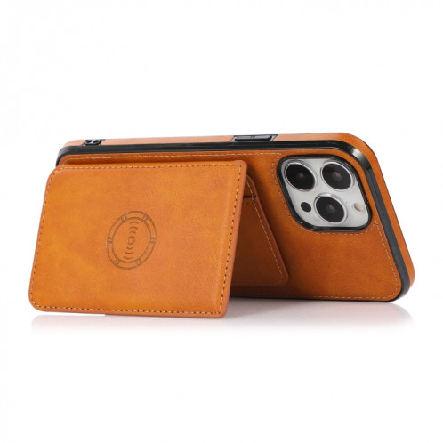 Texture de veau Sac de carte magnétique PU Case antichoc avec support et fente de carte pour iPhone 13 PRO (Brown) SH903F1217-07