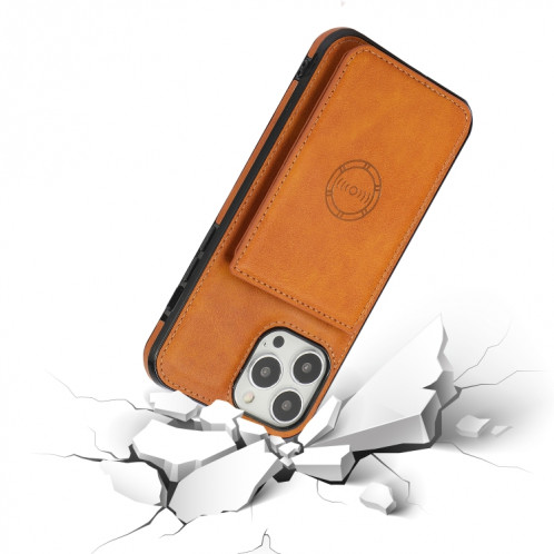 Texture de veau Sac de carte magnétique PU Case antichoc avec support et fente de carte pour iPhone 13 PRO (Brown) SH903F1217-07