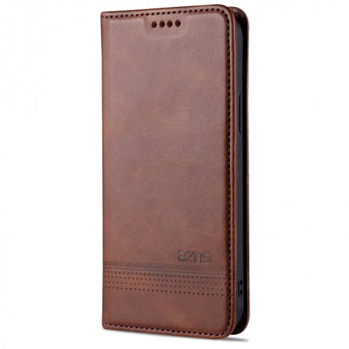 AZNS Magnetic Calf Texture Horizontal Flip Cuir Case avec machines à sous cartes et portefeuille et portefeuille pour iPhone 13 Pro (brun foncé) SA103A350-07