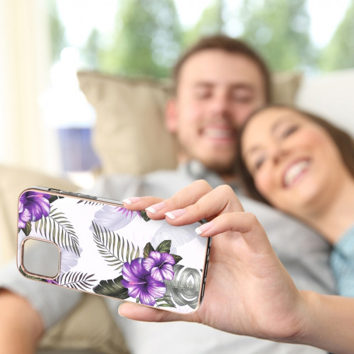Motif de galvanoplastie IMD TPU Case antichoc pour iPhone 13 (fleur violet) SH602F1569-05