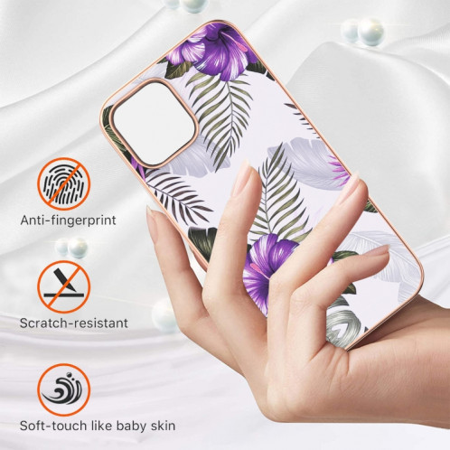 Motif de galvanoplastie IMD TPU Case antichoc pour iPhone 13 (fleur violet) SH602F1569-05