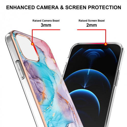 Motif de galvanoplastie IMD TPU Case antichoc pour iPhone 13 Pro (marbre bleu lait bleu) SH603D1376-05