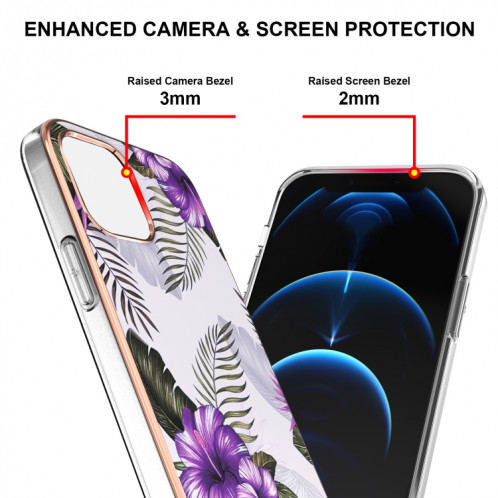 Motif de galvanoplastie IMD TPU Case antichoc pour iPhone 13 Pro (fleur violet) SH603F1990-05