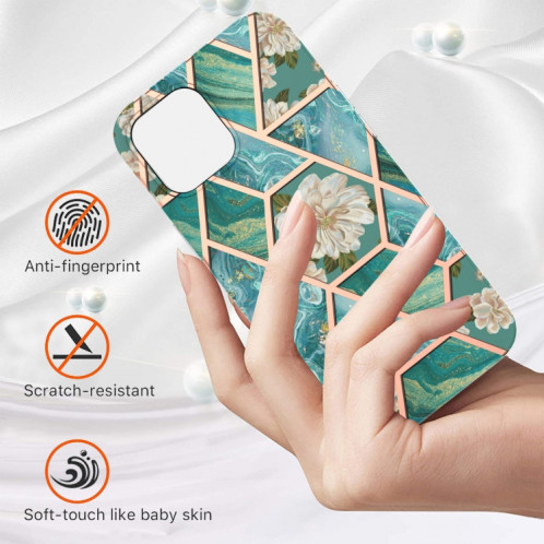 Épisseur de galvanoplastie Motif de fleurs de marbre TPU Case antichoc pour iPhone 13 (fleur bleue) SH102D412-05