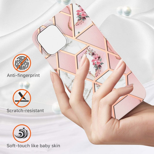 Épissage de galvanoplastie Modèle de fleurs de marbre TPU Case antichoc pour iPhone 13 Pro (fleur rose) SH103A557-05
