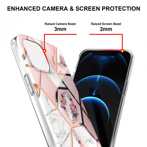 Épissage de galvanoplastie Modèle de fleurs de marbre TPU Case antichoc pour iPhone 13 Pro (fleur rose) SH103A557-05