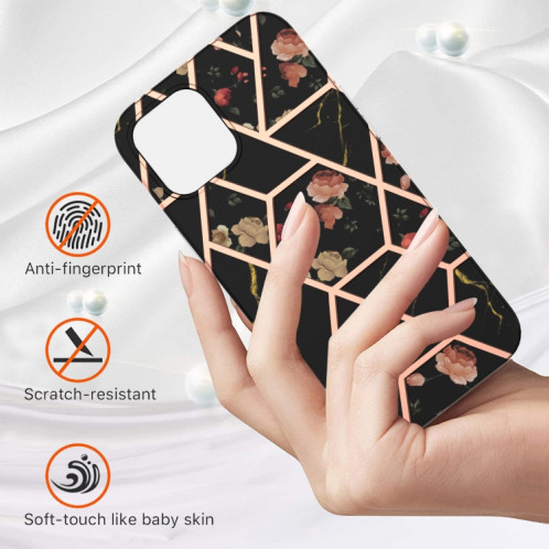 Épisseur de galvanoplastie Modèle de fleur de marbre TPU Case antichoc pour iPhone 13 Pro (fleur noire) SH103B78-05