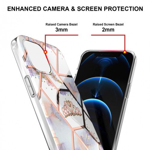 Cas d'épissage de fleurs de marbre de galvanoplastie TPU Case antichoc pour iPhone 13 Pro (Crown) SH103C759-05