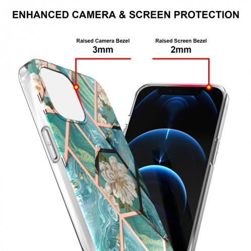 Épissage de galvanoplastie Modèle de fleur de marbre TPU Case antichoc pour iPhone 13 Pro (fleur bleue) SH103D848-05