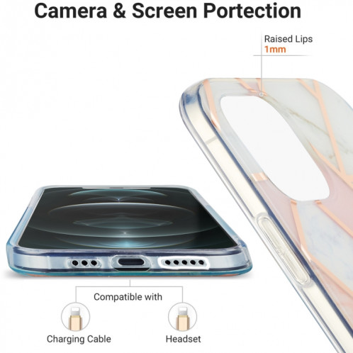 Épisseur de galvanoplastie Motif de fleur de marbre Dual-côté IMD TPU TPU TPU pour iPhone 13 (blanc rose) SH602A1752-05