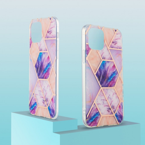 Épisseur de galvanoplastie Motif de fleur de marbre Dual-côté IMD TPU TPU TPU pour iPhone 13 (Violet léger) SH602E476-05