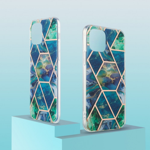 Épissage de galvanoplastie Modèle de fleur de marbre Dual-côté IMD TPU Case antichoc pour iPhone 13 Pro (vert bleu) SH603B1467-05