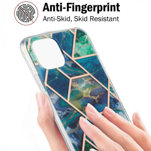 Épissage de galvanoplastie Modèle de fleur de marbre Dual-côté IMD TPU Case antichoc pour iPhone 13 Pro (vert bleu) SH603B1467-05