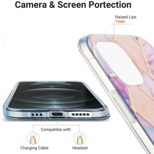 Épisseur de galvanoplastie Motif de fleur de marbre Dual-côté IMD TPU TPU Case antichoc pour iPhone 13 Pro (Violet léger) SH603E1273-05