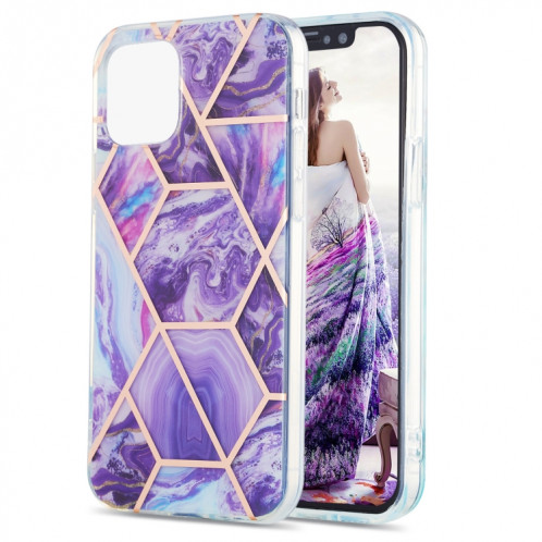 Épisseur de galvanoplastie Modèle de fleur de marbre Dual-côté IMD TPU TPU Case antichoc pour iPhone 13 Pro (violet foncé) SH603F1286-05