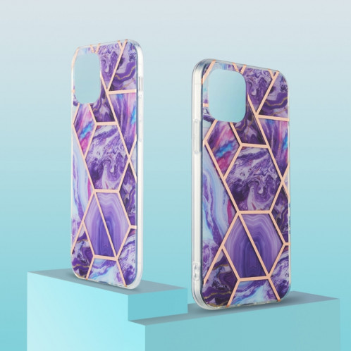 Épisseur de galvanoplastie Modèle de fleur de marbre Dual-côté IMD TPU TPU Case antichoc pour iPhone 13 Pro (violet foncé) SH603F1286-05