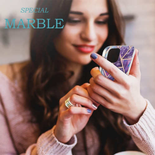 Épisseur de galvanoplastie Modèle de fleur de marbre Dual-côté IMD TPU TPU Case antichoc pour iPhone 13 Pro (violet foncé) SH603F1286-05