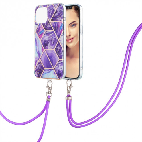Épissage de galvanoplastie Modèle de marbre Dual-côté IMD TPU TPU TPU avec lanière à col pour iPhone 13 (violet foncé) SH002F1431-06