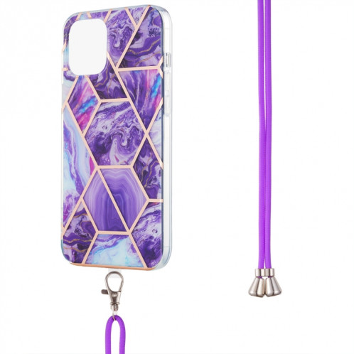 Épissage de galvanoplastie Modèle de marbre Dual-côté IMD TPU TPU TPU avec lanière à col pour iPhone 13 (violet foncé) SH002F1431-06