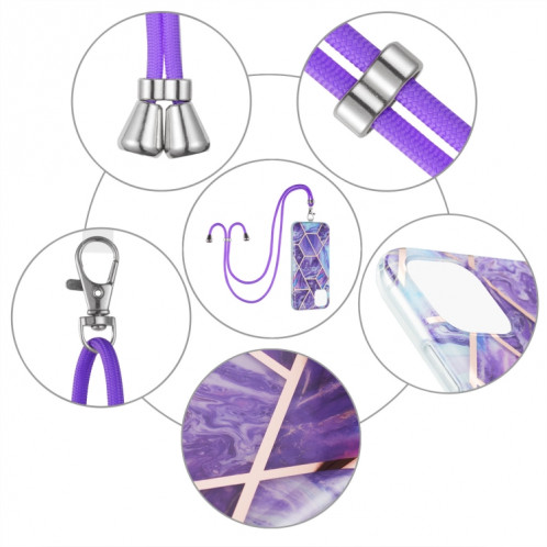 Épissage de galvanoplastie Modèle de marbre Dual-côté IMD TPU TPU TPU avec lanière à col pour iPhone 13 (violet foncé) SH002F1431-06