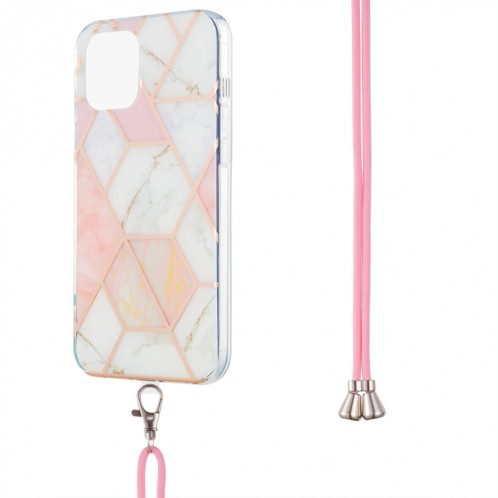 Épisseur de galvanoplastie Motif en marbre Dual-côté IMD TPU TPU Cas antichoc avec lanière à col pour iPhone 13 Pro (blanc rose) SH003A836-06