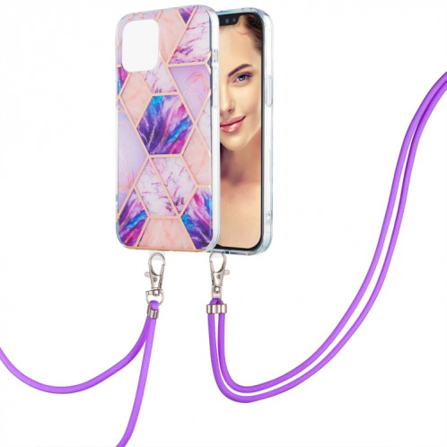 Épissage de galvanoplastie Motif en marbre Dual-côté IMD TPU TPU TPU avec lanière à col pour iPhone 13 Pro (Violet léger) SH003E540-06