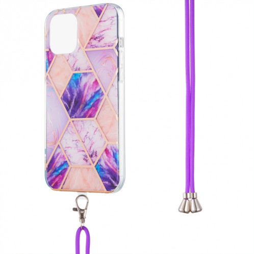 Épissage de galvanoplastie Motif en marbre Dual-côté IMD TPU TPU TPU avec lanière à col pour iPhone 13 Pro (Violet léger) SH003E540-06