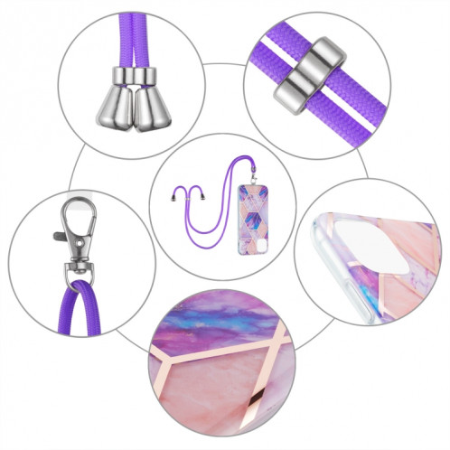 Épissage de galvanoplastie Motif en marbre Dual-côté IMD TPU TPU TPU avec lanière à col pour iPhone 13 Pro (Violet léger) SH003E540-06
