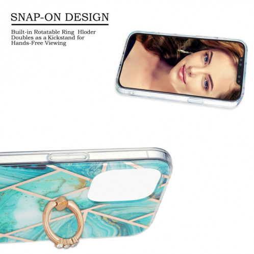 Épissage de galvanoplastie Motif en marbre Dual-côté IMD TPU Case antichoc avec porte-bague pour iPhone 13 Pro (Bleu) SH503C254-04