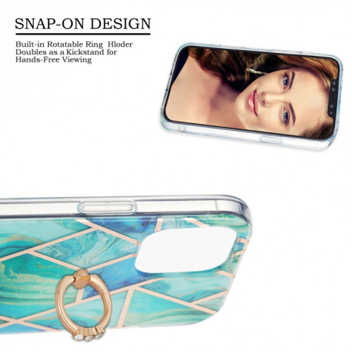 Épissage de galvanoplastie Motif en marbre Dual-côté IMD TPU Case antichoc avec porte-bague pour iPhone 13 Pro (vert) SH503D32-04