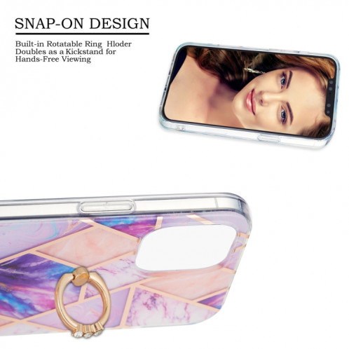 Épissage de galvanoplastie Modèle de marbre Dual-côté IMD TPU TPU Cas antichoc avec porte-bague pour iPhone 13 Pro (Violet léger) SH503E1076-04