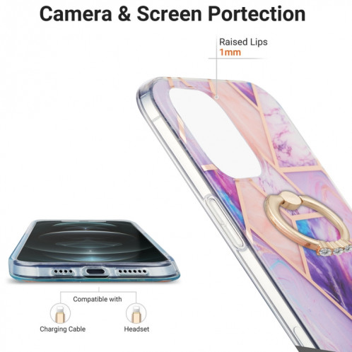 Épissage de galvanoplastie Modèle de marbre Dual-côté IMD TPU TPU Cas antichoc avec porte-bague pour iPhone 13 Pro (Violet léger) SH503E1076-04