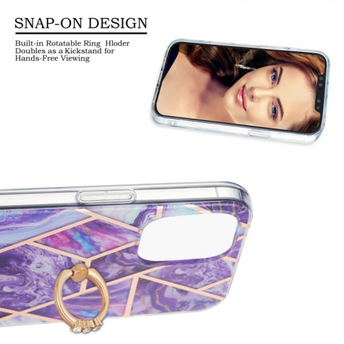Épissage de galvanoplastie Modèle de marbre Dual-côté IMD TPU TPU Case antichoc avec porte-bague pour iPhone 13 Pro (violet foncé) SH503F175-04