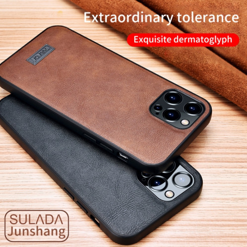 TPU Sulada antichoc TPU + Cas de protection en cuir à la main pour iPhone 13 Pro (Brown) SS703D314-07