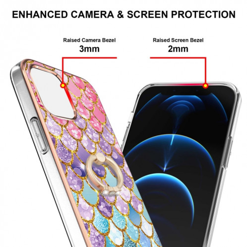 Motif de galvanoplastie IMD TPU Case antichoc avec porte-bague en strass pour iPhone 13 (balances colorées) SH802B612-04