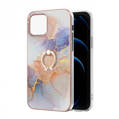 Motif de galvanoplastie IMD TPU Case antichoc avec porte-bague en strass pour iPhone 13 (marbre blanc laiteux) SH802C327-04