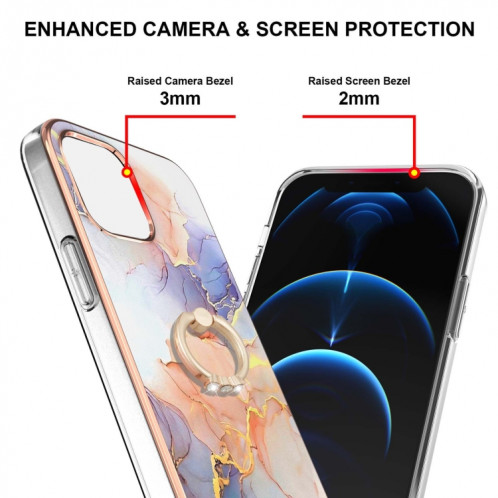 Modèle de galvanoplastie IMD TPU Case antichoc avec porte-bague en strass pour iPhone 13 PRO (marbre blanc laiteux) SH803C208-04