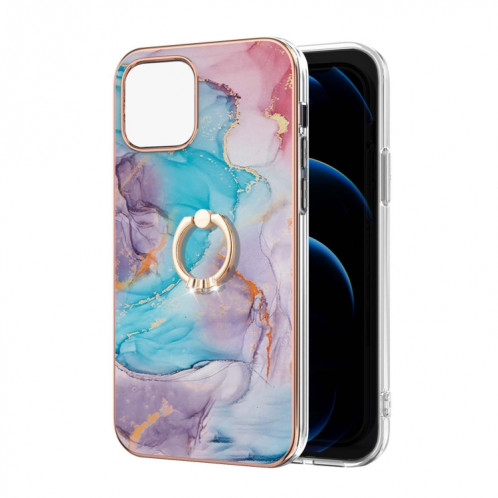 Pattern de galvanoplastie IMD TPU Case antichoc avec porte-bague en strass pour iPhone 13 PRO (marbre bleu laiteux) SH803D1282-04