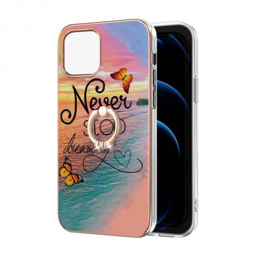 Motif de galvanoplastie IMD TPU Case antichoc avec porte-bague en strass pour iPhone 13 Pro (Dream Chasing Butterfly) SH803E1901-04