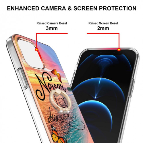 Motif de galvanoplastie IMD TPU Case antichoc avec porte-bague en strass pour iPhone 13 Pro (Dream Chasing Butterfly) SH803E1901-04