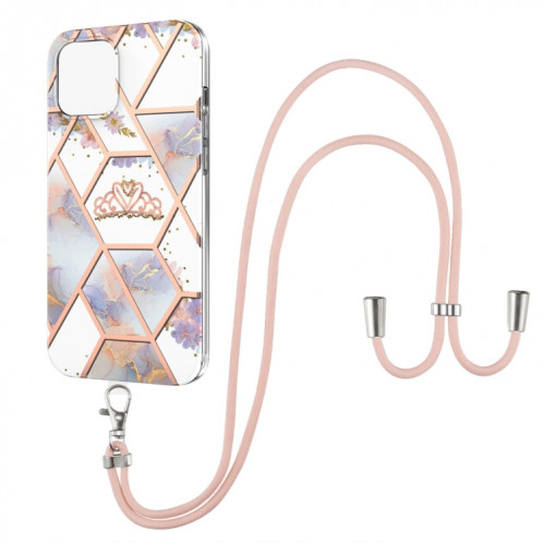 Épissage de galvanoplastie Modèle de fleur de marbre TPU Cas antichoc avec longe pour iPhone 13 (Couronne impériale) SH902C1755-04