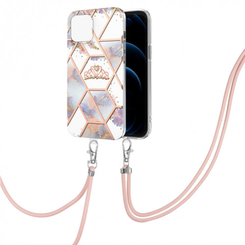 Épissage de galvanoplastie Modèle de fleur de marbre TPU Cas antichoc avec longe pour iPhone 13 (Couronne impériale) SH902C1755-04