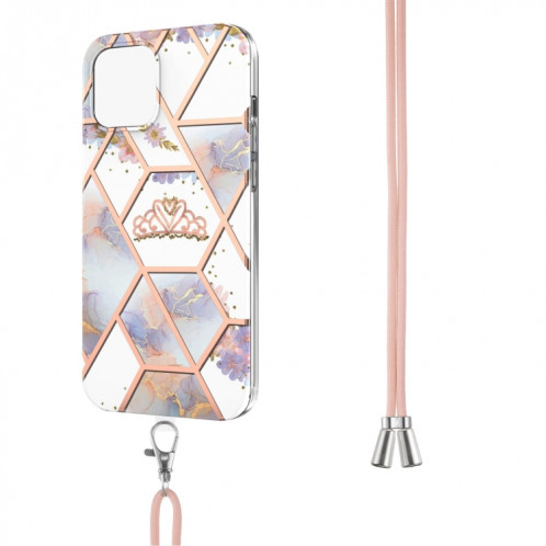 Épissage de galvanoplastie Modèle de fleur de marbre TPU Cas antichoc avec longe pour iPhone 13 (Couronne impériale) SH902C1755-04