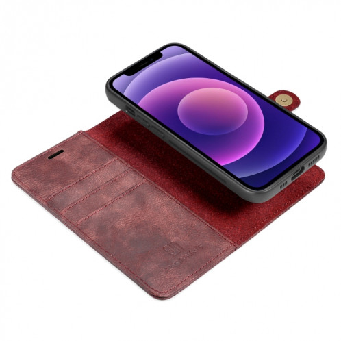 DG.Ming Crazy Horse Texture Tournez en cuir magnétique détachable avec porte-cartes et portefeuille pour iPhone 13 (rouge) SD602A1205-07