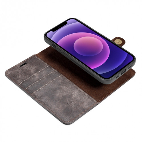 DG.Ming Crazy Horse Texture Tournez en cuir magnétique détachable avec porte-cartes et portefeuille pour iPhone 13 (gris) SD602B1571-07
