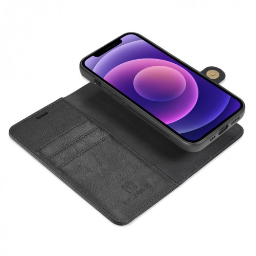 DG.Ming Crazy Horse Texture Tournez en cuir magnétique détachable avec porte-cartes et portefeuille pour iPhone 13 (noir) SD602D1131-07