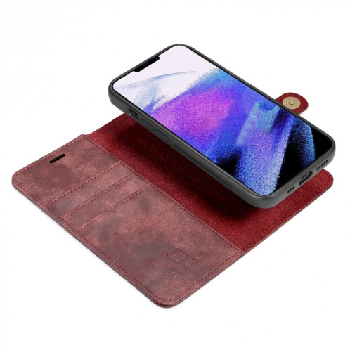 DG.ming Crazy Horse Texture Flip Housse de cuir magnétique détachable avec porte-cartes et portefeuille pour iPhone 13 Pro (rouge) SD603A1672-07