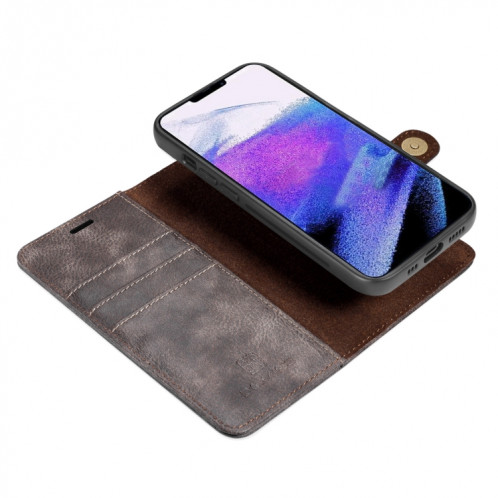 DG.Ming Crazy Horse Texture Tournez en cuir magnétique détachable avec porte-cartes et portefeuille pour iPhone 13 Pro (gris) SD603B1969-07