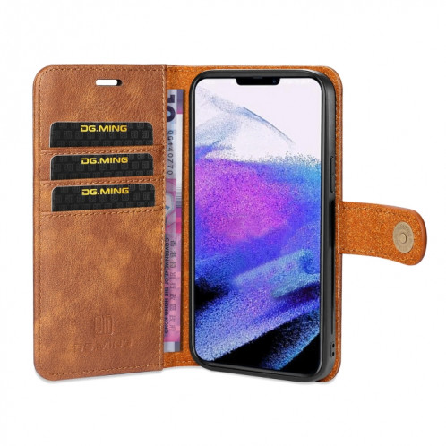 DG.ming Crazy Horse Texture Tournez en cuir magnétique détachable avec porte-cartes et portefeuille pour iPhone 13 PRO (Brown) SD603C605-07